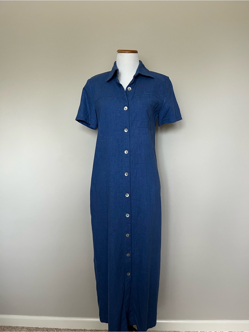 Vintage Talbots Blue Linen Blend Shirt Dress Size 4